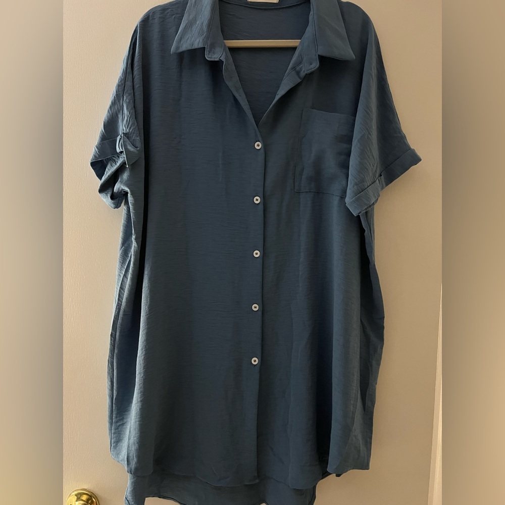 Bsubseach Blue Button-Up Cover Up Dress Size XXL